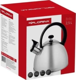 Florina Brillo Fluitketel 2,5L Voor Alle Warmtebronnen - Waterketel - Geborsteld RVS Zilver 5 Florina Brillo Fluitketel 2,5L Voor Alle Warmtebronnen - Waterketel - Geborsteld RVS Zilver -Keuken Pot Winkel 1139x1200