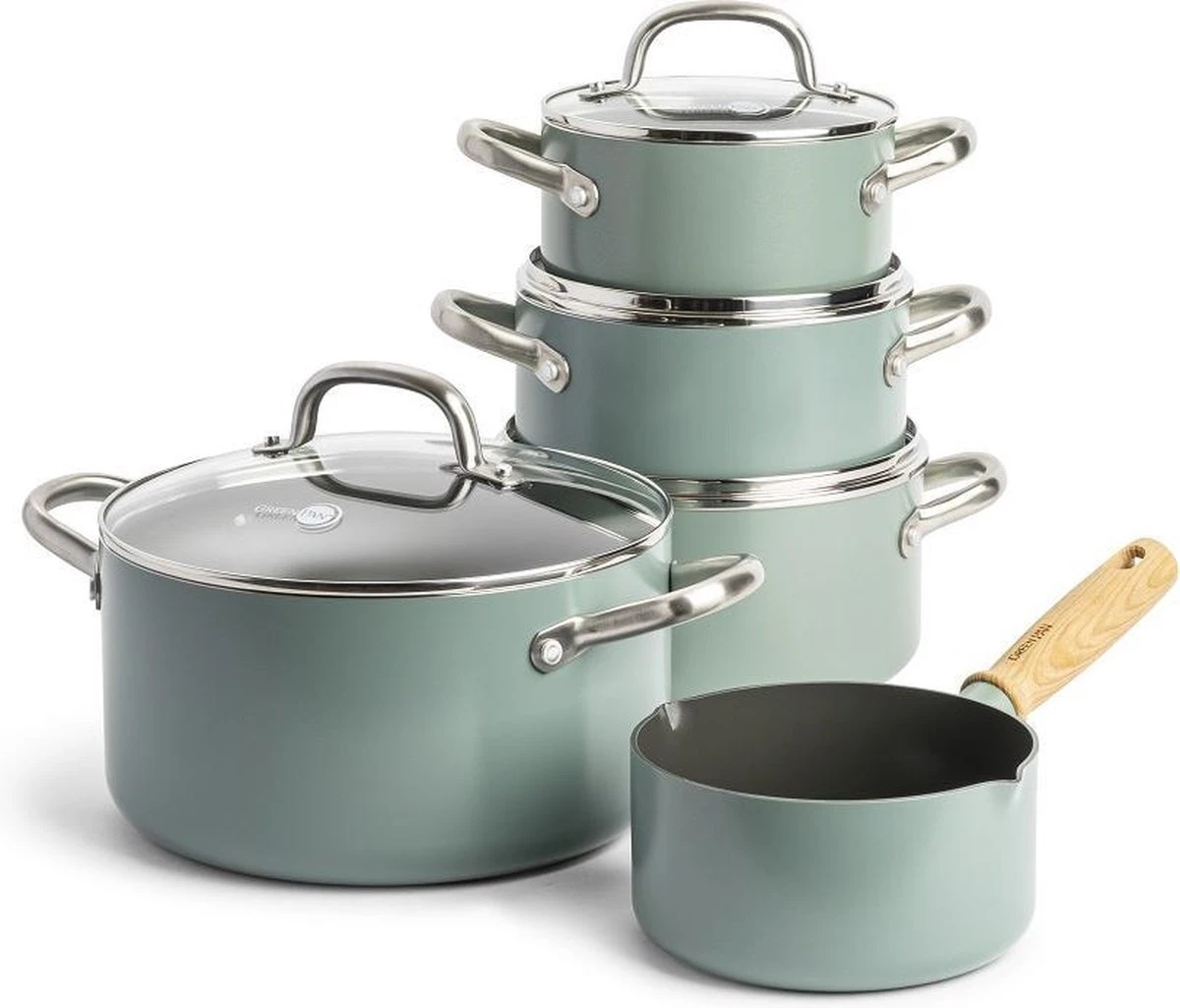 GreenPan Mayflower Pannenset - 5-delig - Lichtblauw - Inductie - PFAS-vrij