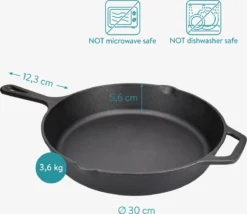Navaris Gietijzeren Koekenpan - Braadpan Van Gietijzer - Ronde Skillet - Geschikt Voor Alle Warmtebronnen - Ø 30 Cm - Ovenbestendig Tot 260 Graden -Keuken Pot Winkel 1200x1042 1