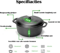 Gietijzeren Braadpan - 28 Cm - Pure Gietijzer - Niet Geëmailleerd - Geschikt Voor Inductie - Stoofpan Met Deksel - Sudderpan - Zwart -Keuken Pot Winkel 1200x1053 2