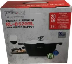 Royalty Line - Marble Soep/braadpan - Met Glazen Deksel Zwart - 20 CM. RL-BS20ML -Keuken Pot Winkel 1200x1074
