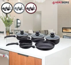 Herzberg HG-5003BK: 8 Pieces Marble Cookware Set - Black -Keuken Pot Winkel 1200x1109