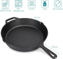 Navaris Gietijzeren Koekenpan - Braadpan Van Gietijzer - Ronde Skillet - Geschikt Voor Alle Warmtebronnen - Ø 30 Cm - Ovenbestendig Tot 260 Graden -Keuken Pot Winkel 1200x1115