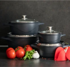 Smile 10 Delige Pannenset - Antiaanbaklaag - Vaatwasser Bestendig - Zwart -Keuken Pot Winkel 1200x1142