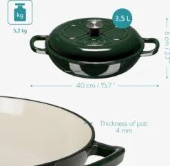 Navaris Gietijzeren Stoofpan Met Deksel- 3,5 Liter Gietijzeren Ovenschaal Van Email - Geschikt Voor Alle Warmtebronnen - Groen -Keuken Pot Winkel 1200x1171 6