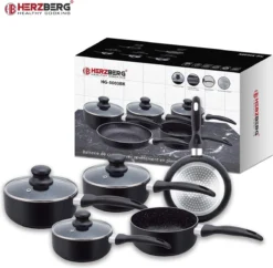 Herzberg HG-5003BK: 8 Pieces Marble Cookware Set - Black -Keuken Pot Winkel 1200x1175 1