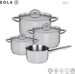 Sola Pannenset Blizz - 4 Delig - Ø Cm - Zilver - RVS - Sandwichbodem -Keuken Pot Winkel 1200x1188