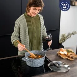 Westinghouse Kookpan/Braadpan Inductie - Ø 28 Cm - Grijs Graniet - Met Deksel - PFOA Vrij -Keuken Pot Winkel 1200x1200 100