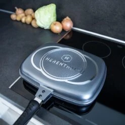 Herenthal Dubbele Grillpan - Ø 28 Cm - Koekenpan - Keramische Pan - Marmeren Coating Met Antiaanbaklaag - PFAS & PFOA Vrij - Pan - Grill - Vermindert Geur, Rook En Oliespatten - Zilver -Keuken Pot Winkel 1200x1200 1060