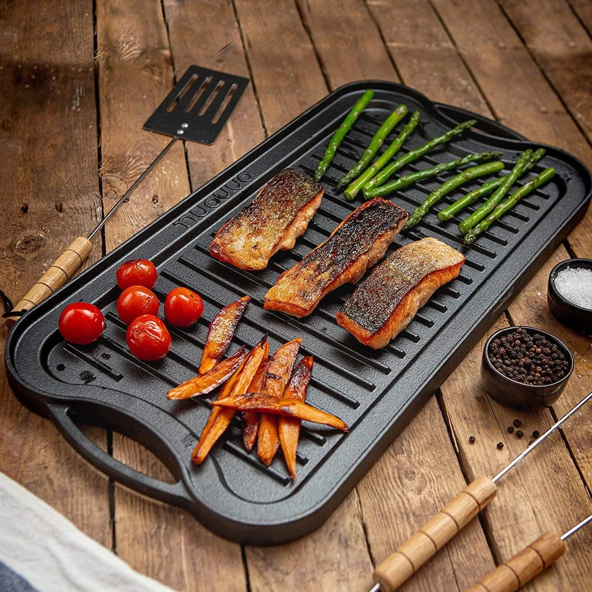 Nuovva Dubbelzijdig Gietijzeren Grillplaat - 50cm X 26cm 4 Nuovva Dubbelzijdig Gietijzeren Grillplaat - 50cm X 26cm - Afbeelding 4