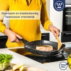 Westinghouse Grillpan - Ø 28 Cm - Zwart Marmer - Geschikt Voor Alle Warmtebronnen Inclusief Inductie - Steakpan Met Antiaanbaklaag- Aluminium -Keuken Pot Winkel 1200x1200 1100