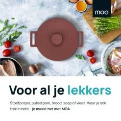 MOA Gietijzeren Braadpan - Inhoud 4,75 Liter - 26CM - Rond - Alle Warmtebronnen - Ook Voor Inductie - Gewicht 5,8 Kg - Bordeaux Rood - MC26BR -Keuken Pot Winkel 1200x1200 1164
