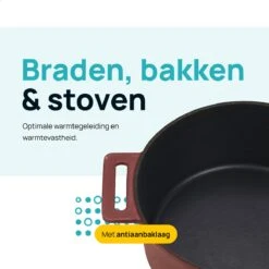 MOA Gietijzeren Braadpan - Inhoud 4,75 Liter - 26CM - Rond - Alle Warmtebronnen - Ook Voor Inductie - Gewicht 5,8 Kg - Bordeaux Rood - MC26BR -Keuken Pot Winkel 1200x1200 1165