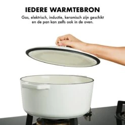 MOA Gietijzeren Braadpan - Inhoud 5,7 Liter - 26CM - Rond - Alle Warmtebronnen - Ook Voor Inductie - Gewicht 5,8 Kg - Wit - C26W -Keuken Pot Winkel 1200x1200 1178
