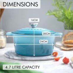 Nuovva Gietijzeren Braadpan Antiaanbaklaag Met Deksel - Sudderpan Blauw - Rond - Ø24 Cm - 4,7 Liter - 100% PFAS & PFOA Vrij - Geschikt Voor Alle Warmtebronnen - Elektrisch - Gas - Halogeen - Inductie – Keramisch -Keuken Pot Winkel 1200x1200 1179