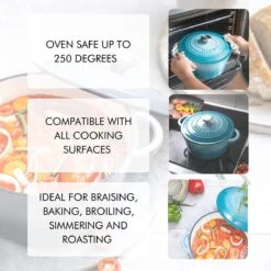 Nuovva Gietijzeren Braadpan Antiaanbaklaag Met Deksel - Sudderpan Blauw - Rond - Ø24 Cm - 4,7 Liter - 100% PFAS & PFOA Vrij - Geschikt Voor Alle Warmtebronnen - Elektrisch - Gas - Halogeen - Inductie – Keramisch -Keuken Pot Winkel 1200x1200 1180