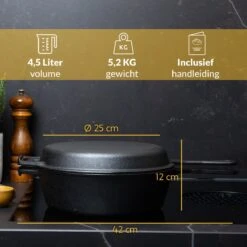 Chefarone Gietijzeren Pan - 2-in-1 Braadpan Inclusief Deksel - Geschikt Voor Alle Warmtebronnen -Keuken Pot Winkel 1200x1200 1207