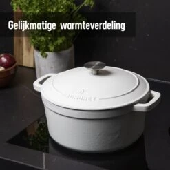 Daumonet Carême Blanc Gietijzeren Braadpan - Sudderpan Wit - Rond - Ø 26 Cm - 4,4 Liter - 100% PFAS & PFOA Vrij - Emaille - Geschikt Voor Alle Warmtebronnen - Elektrisch - Gas - Halogeen - Inductie - Keramisch - Vaatwasserbestendig -Keuken Pot Winkel 1200x1200 1278