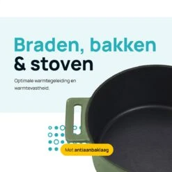 MOA Gietijzeren Braadpan - Inhoud 4,75 Liter - 26CM - Rond - Alle Warmtebronnen - Ook Voor Inductie - Gewicht 5,8 Kg - Olijfgroen - MC26OG -Keuken Pot Winkel 1200x1200 1298