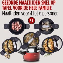 Rosmarino - Snelkookpan Met Glazen Deksel - Zwart - Ø24cm - 5 Liter - 100% PFAS & PFOA Vrij - Aluminium - Pressure Cooker - Non-stick Minerale Coating - Ergonomische Handgrepen - Geschikt Voor Alle Warmtebronnen -Keuken Pot Winkel 1200x1200 1328