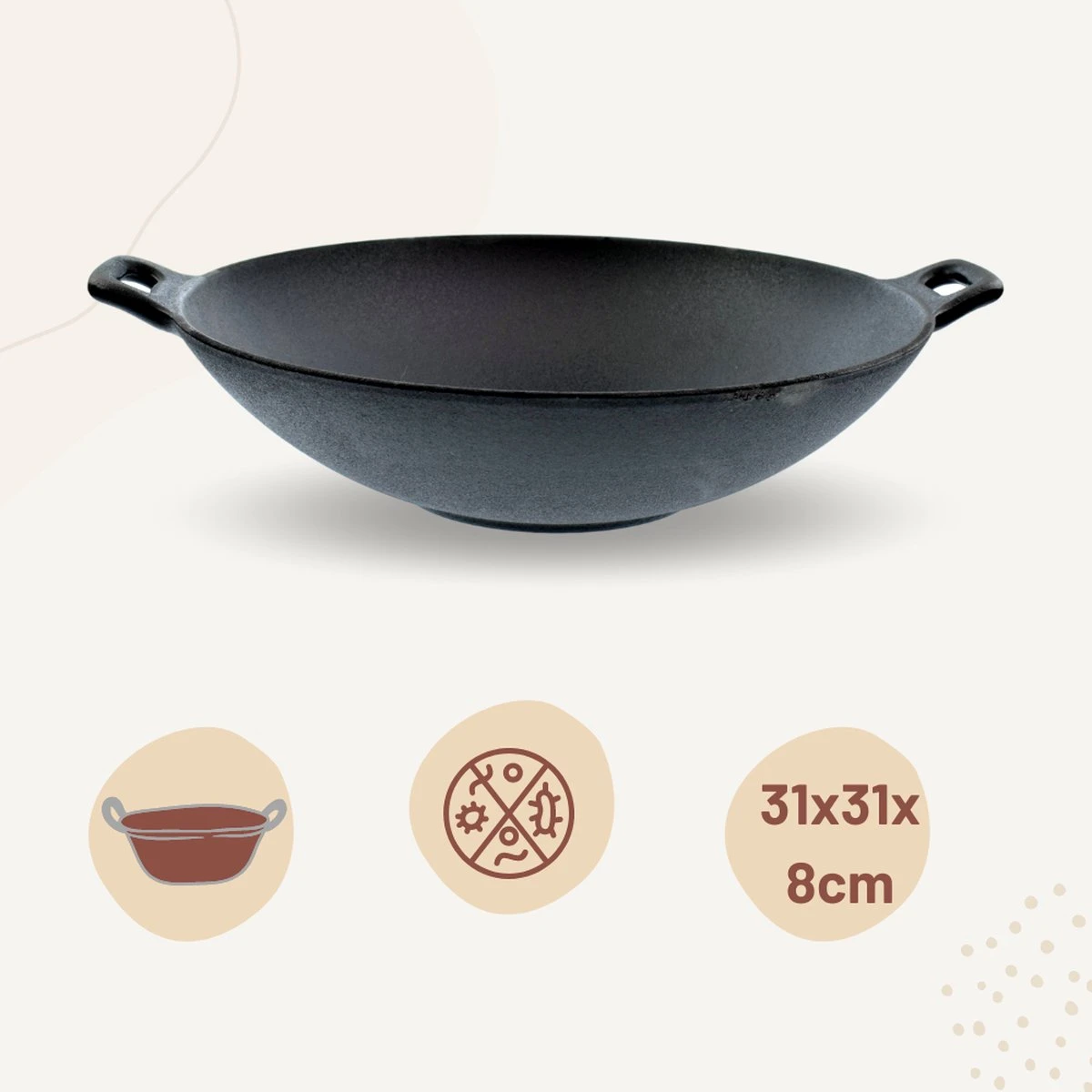 Orange85 Gietijzeren Wokpan - Alle Warmtebronnen - Inductie - Wok - Zwart - 31cm - Gietijzer - Wokpannen 5 Orange85 Gietijzeren Wokpan - Alle Warmtebronnen - Inductie - Wok - Zwart - 31cm - Gietijzer - Wokpannen - Afbeelding 5