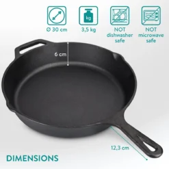 Navaris Gietijzeren Koekenpan - Braadpan Van Gietijzer - Ronde Skillet - Geschikt Voor Alle Warmtebronnen - Ø 30 Cm - Ovenbestendig Tot 260 Graden -Keuken Pot Winkel 1200x1200 328