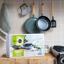 GreenPan Mayflower Koekenpannenset Ø 20cm + Ø 24cm + 1 Accessoire - Lichtblauw - Inductie - PFAS-vrij -Keuken Pot Winkel 1200x1200 403
