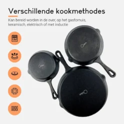 Ocina Gietijzeren Pan – Set Van 3 Stuks – ø25cm, ø19.5cm En ø16cm - Skillet - Koekenpan – Hapjespan – Koekenpan Inductie – Koekenpannenset - Gietijzeren Pan Bbq - Gietijzer - Incl. Receptenboek -Keuken Pot Winkel 1200x1200 456
