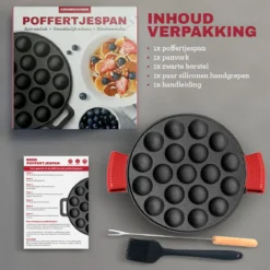 MM Brands Poffertjespan - Poffertjesmaker - Inductie / Oven / BBQ - Inclusief Handvat, Borstel En Vorken -Keuken Pot Winkel 1200x1200 675