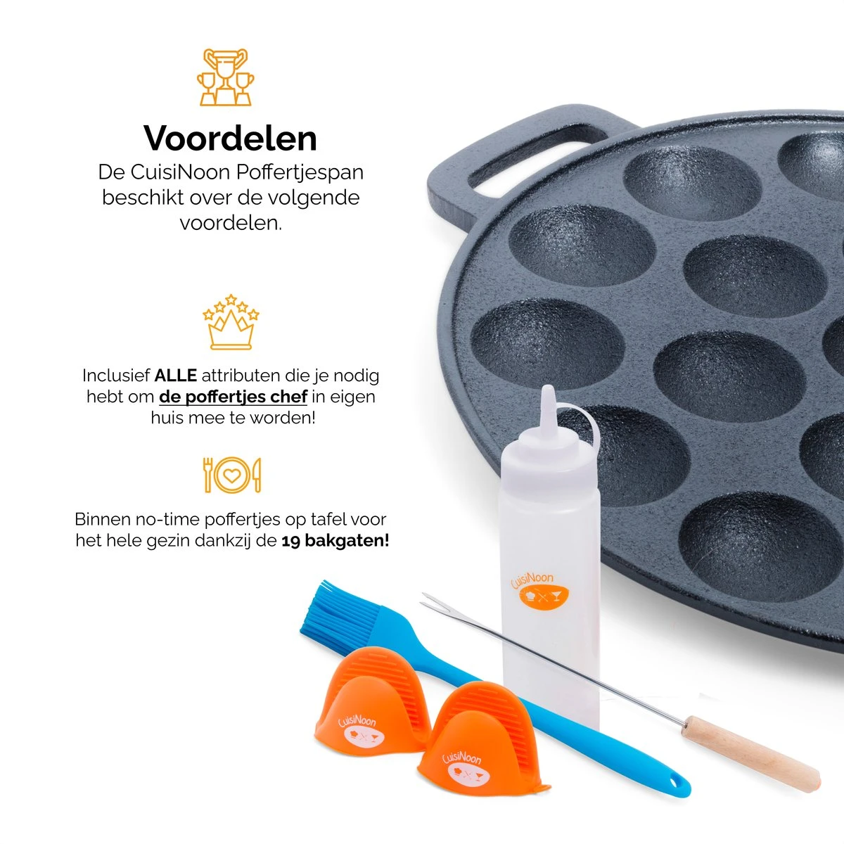 CuisiNoon® Poffertjespan Premium - Complete Poffertjesmaker Set - Inclusief Bakboek 2 CuisiNoon® Poffertjespan Premium - Complete Poffertjesmaker Set - Inclusief Bakboek - Afbeelding 2