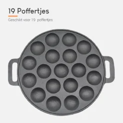 Ocina Poffertjespan – Combo Pack – 19 Poffertjes – Poffertjesmaker – Poffertjespan Inductie – Poffertjespan Electrisch – Gietijzeren Pan - Inclusief Doseerfles, Handvaten, 6x Poffertjesvorken En Invetkwast – Gratis Receptenboek -Keuken Pot Winkel 1200x1200 710