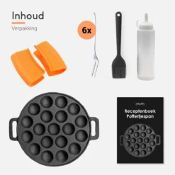 Ocina Poffertjespan – Combo Pack – 19 Poffertjes – Poffertjesmaker – Poffertjespan Inductie – Poffertjespan Electrisch – Gietijzeren Pan - Inclusief Doseerfles, Handvaten, 6x Poffertjesvorken En Invetkwast – Gratis Receptenboek -Keuken Pot Winkel 1200x1200 715