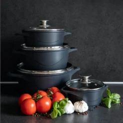 Smile 10 Delige Pannenset - Antiaanbaklaag - Vaatwasser Bestendig - Zwart -Keuken Pot Winkel 1200x1200 795