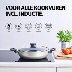 BRABANTIA INDU+ Hapjespan - Keramische Antiaanbaklaag - Met Deksel - Ø 28 Cm - Inductie - Pfas Vrij -Keuken Pot Winkel 1200x1200 870
