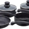 Herzberg HG-5003BK: 8 Pieces Marble Cookware Set - Black