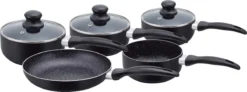 Herzberg HG-5003BK: 8 Pieces Marble Cookware Set - Black