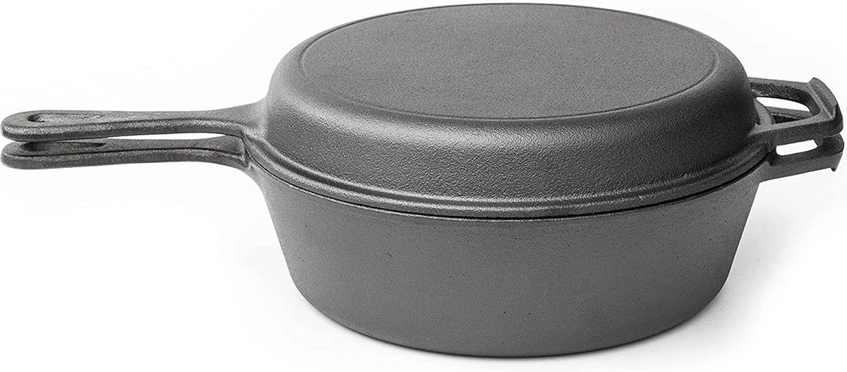 Nuovva 2-in-1 Gietijzeren Steelpan En Braadpan Of Grillplaat Met Dubbel Functie Koekenpan Deksel - 3 Liter - 26cm 1 Nuovva 2-in-1 Gietijzeren Steelpan En Braadpan Of Grillplaat Met Dubbel Functie Koekenpan Deksel - 3 Liter - 26cm