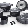 Royalty Line Inductie Panneset - 15-Delig Koekenpannenset - Kookpotten - Koekenpannen - Pannen Met Glazen Deksels En Afneembare Koudgrepen - Pannenset Met Dubbel Grillpan - Voor Alle Warmtebronne - Oven-Ready - PFAS-Vrij - Zwart