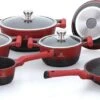 Herenthal Pannenset Inductie - Luxe 10-delige Koekenpan Inductie - Voor Alle Warmtebronnen - Pannen Met Glazen Deksels En Koudgrepen - Rood / Zwart- 6 Pannen