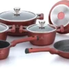 Herenthal Pannenset Inductie - Luxe 10-delige Koekenpan Inductie - Voor Alle Warmtebronnen - Pannen Met Glazen Deksels En Koudgrepen - Burgundy