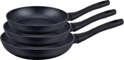Set Van 3 Royal Swiss Koekenpannen Stenen Coating Zwart