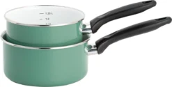 Lite-Body Magnus 2-delige Steelpannenset - Ø16 CM En Ø18 CM- Emaille - Olijf Groen - Inductie -Keuken Pot Winkel 1200x607 2