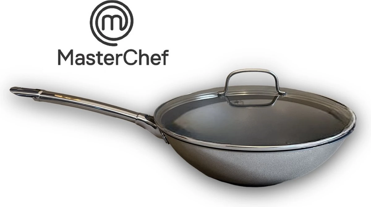 MasterChef / Jumbo - Wokpan - Met Glazen Deksel - 28 Cm - Inductie 4 MasterChef / Jumbo - Wokpan - Met Glazen Deksel - 28 Cm - Inductie - Afbeelding 4