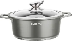 Swiss Pro+ | Set 14 Delige Pannenset | Inductie - Pannensets - Glazen Deksel - Met Afneembare Handgreep - Marmeren Interieur -PFAS-vrij | Grey / Silver -Keuken Pot Winkel 1200x675 24