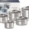 Le Creuset RVS Kookpan 18cm / 20cm / 24cm + Lage Kookpan 20cm + Steelpan 16cm