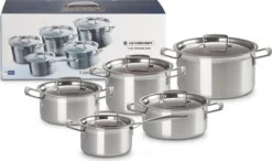 Le Creuset RVS Kookpan 18cm / 20cm / 24cm + Lage Kookpan 20cm + Steelpan 16cm