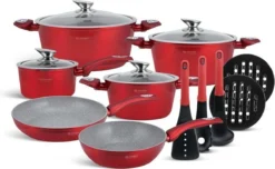 Edënbërg Red Line -15-delige Luxe Pannenset Van Gesmeed Aluminium - Rood/Metallic