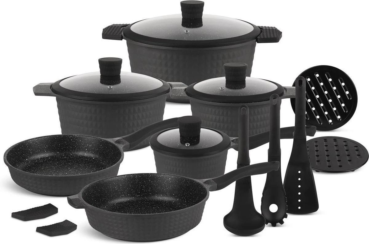 Edënbërg Gray Line - 15-delige Luxe Pannenset Van Gesmeed Aluminium 1 Edënbërg Gray Line - 15-delige Luxe Pannenset Van Gesmeed Aluminium