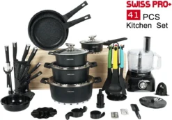 Swiss Pro+ - SWP41D22 - Pannenset 41 Delig - Foodprocessor - Messenblok 8 Delig - Kookgerei Set Met Houder 7 Delig - Starters Pakket - 2022 Serie - Limited Edition -uitzet -Keuken Pot Winkel 1200x839 2