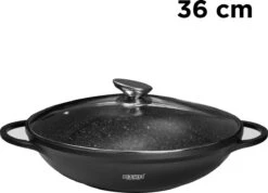 BIKO - Wokpan Ø 36 Cm - Marmeren Coating - Glazen Deksel - Wadjan - Zwart -Keuken Pot Winkel 1200x866